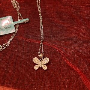 Moissanite Diamond 925 Sterling Silver Silver Butterfly Pendant Necklace